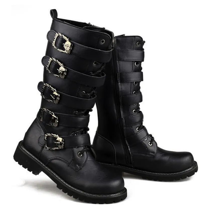 Funki Buys | Boots | Men's Buckle Strap Mid-Calf Gothic Boots