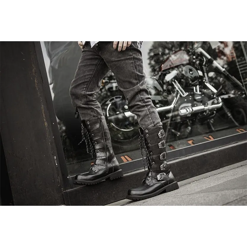 Funki Buys | Boots | Men's Buckle Strap Mid-Calf Gothic Boots