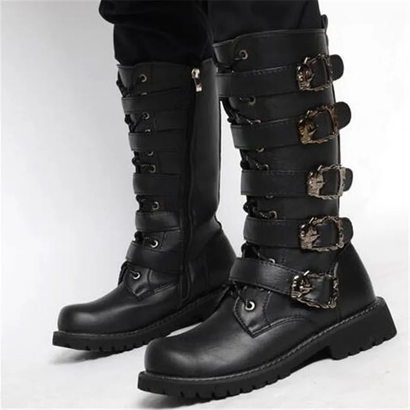 Funki Buys | Boots | Men's Buckle Strap Mid-Calf Gothic Boots