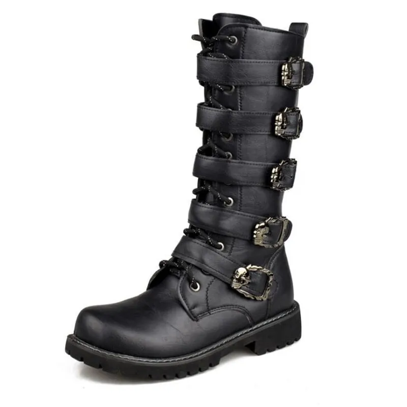 Funki Buys | Boots | Men's Buckle Strap Mid-Calf Gothic Boots