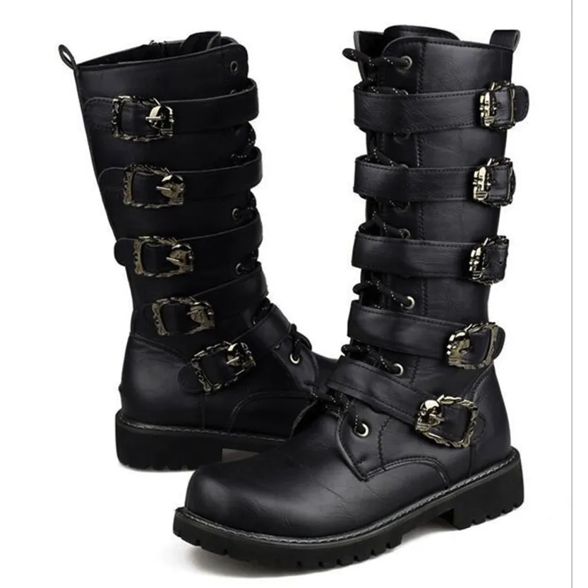 Funki Buys | Boots | Men's Buckle Strap Mid-Calf Gothic Boots