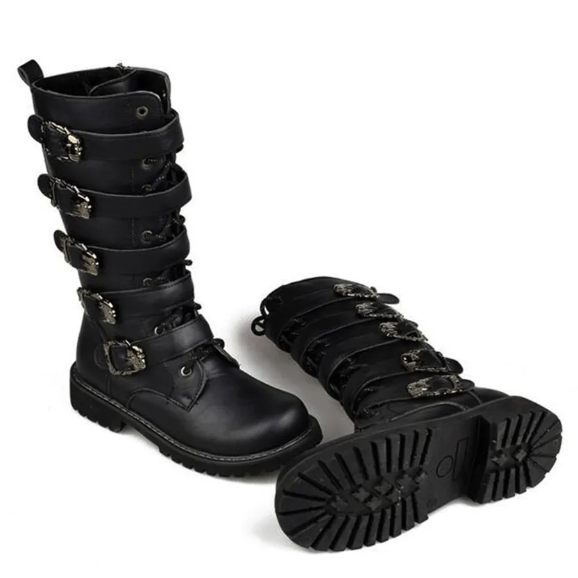 Funki Buys | Boots | Men's Buckle Strap Mid-Calf Gothic Boots