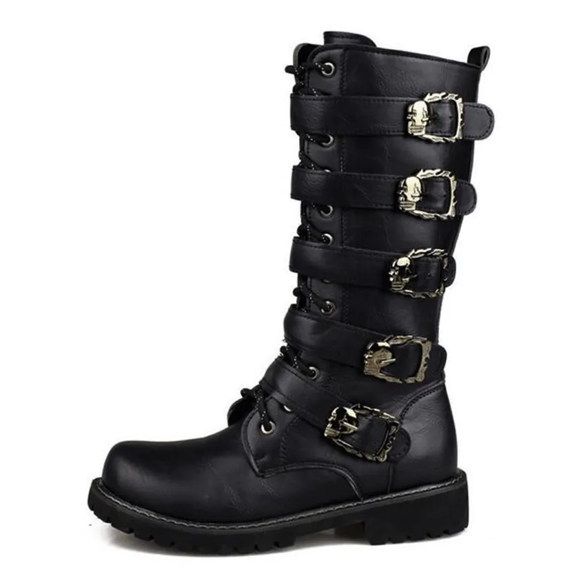 Funki Buys | Boots | Men's Buckle Strap Mid-Calf Gothic Boots