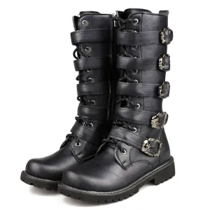 Funki Buys | Boots | Men's Buckle Strap Mid-Calf Gothic Boots