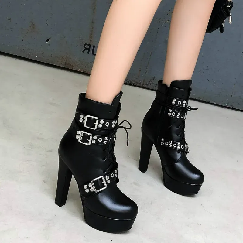 Funki Buys | Boots | Women's Buckle Strap Platform Ankle Boots