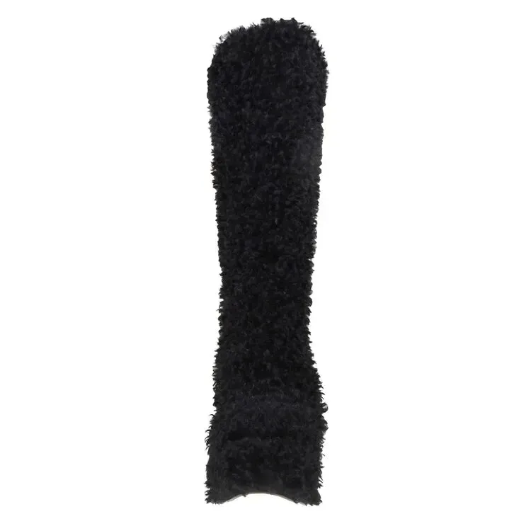 Funki Buys | Boots | Women's Fuzzy Faux Wool Platform Boots