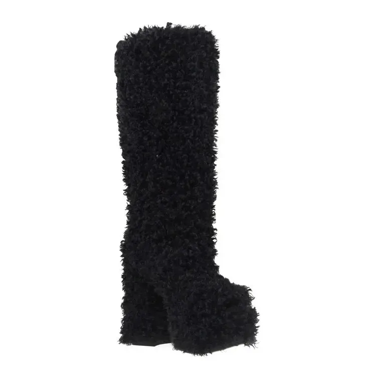 Funki Buys | Boots | Women's Fuzzy Faux Wool Platform Boots