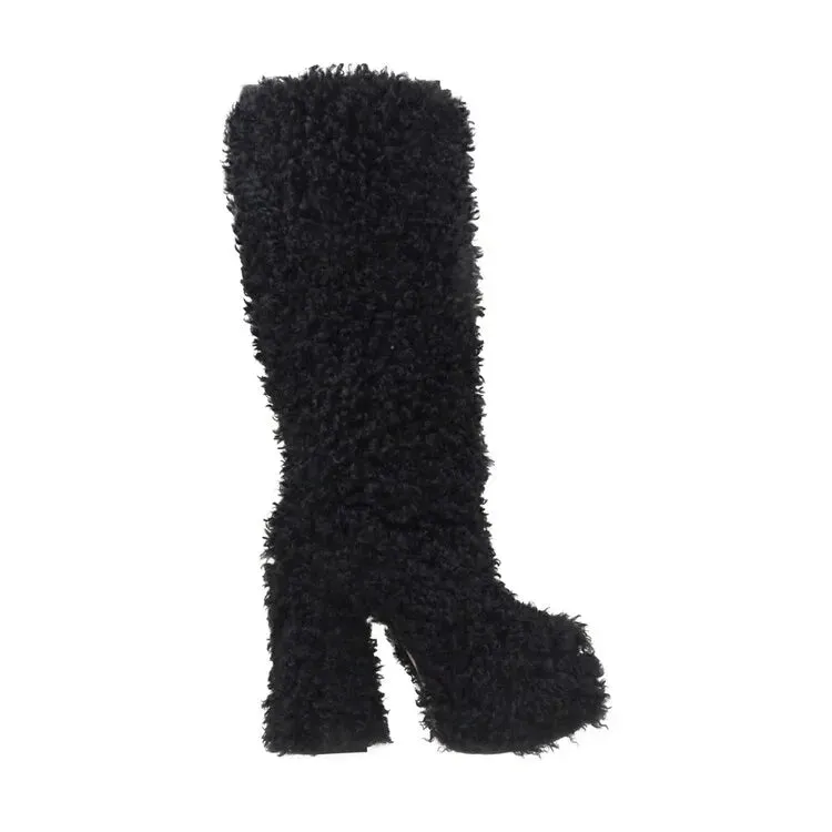 Funki Buys | Boots | Women's Fuzzy Faux Wool Platform Boots