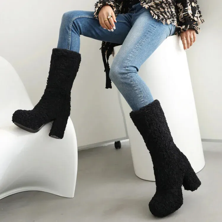 Funki Buys | Boots | Women's Fuzzy Faux Wool Platform Boots