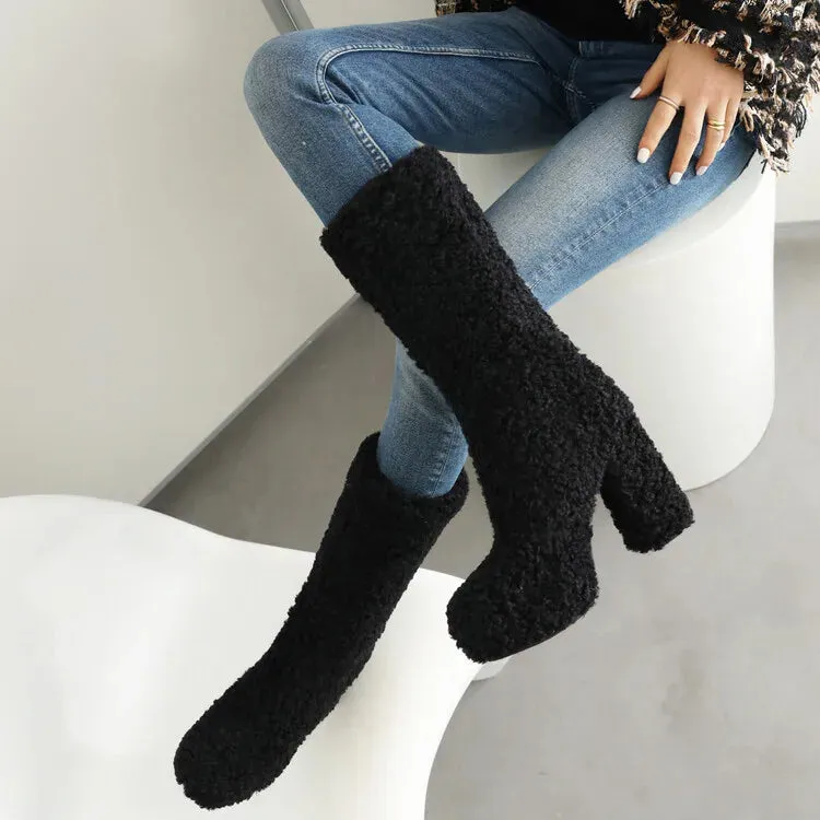 Funki Buys | Boots | Women's Fuzzy Faux Wool Platform Boots