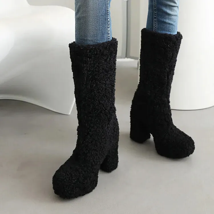 Funki Buys | Boots | Women's Fuzzy Faux Wool Platform Boots