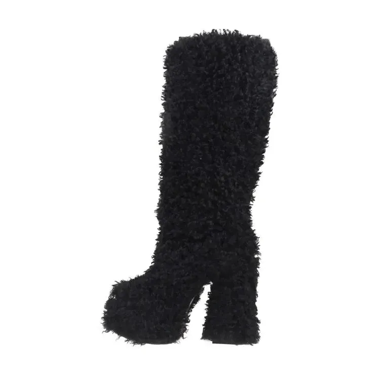 Funki Buys | Boots | Women's Fuzzy Faux Wool Platform Boots