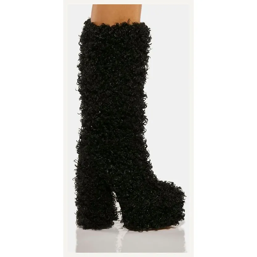 Funki Buys | Boots | Women's Fuzzy Faux Wool Platform Boots