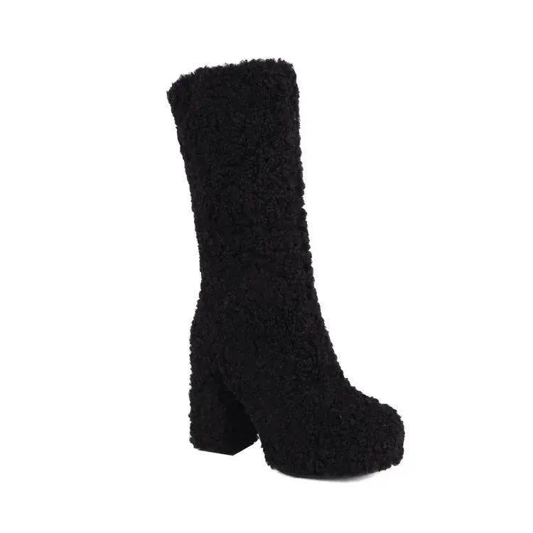 Funki Buys | Boots | Women's Fuzzy Faux Wool Platform Boots