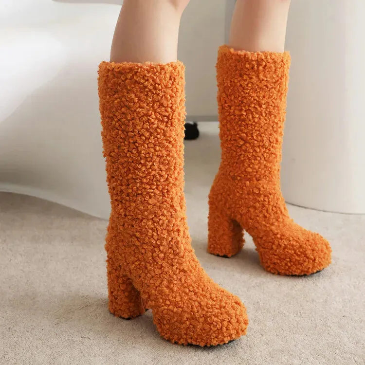 Funki Buys | Boots | Women's Fuzzy Faux Wool Platform Boots