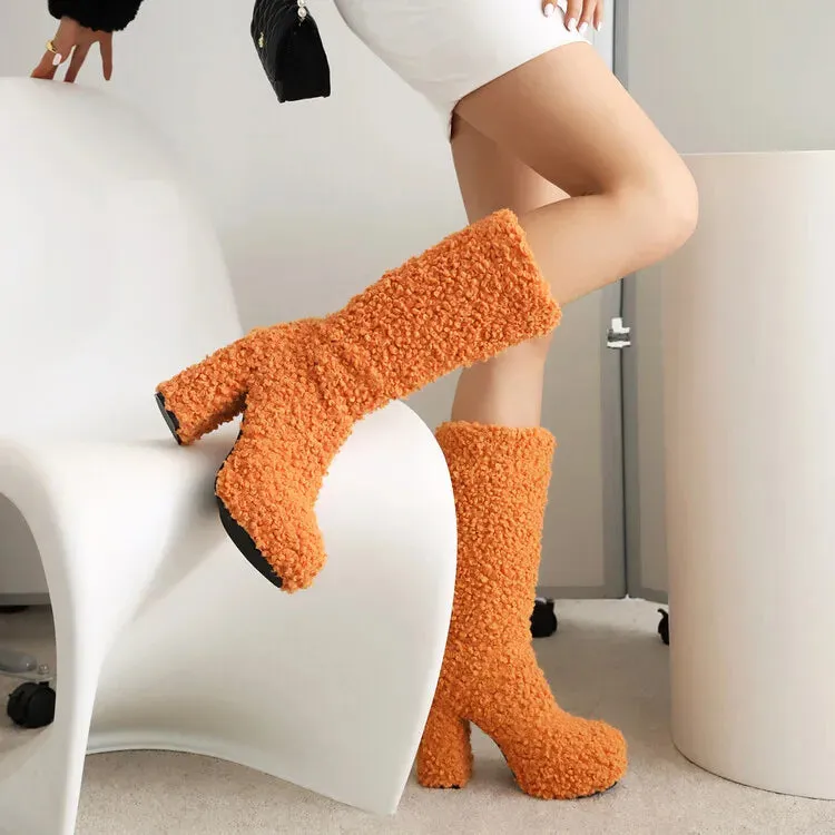 Funki Buys | Boots | Women's Fuzzy Faux Wool Platform Boots