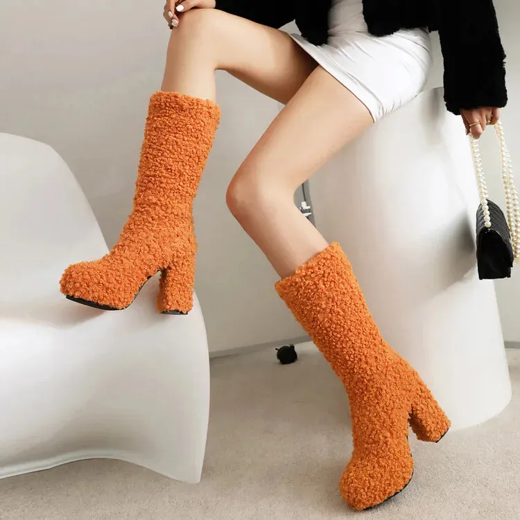 Funki Buys | Boots | Women's Fuzzy Faux Wool Platform Boots