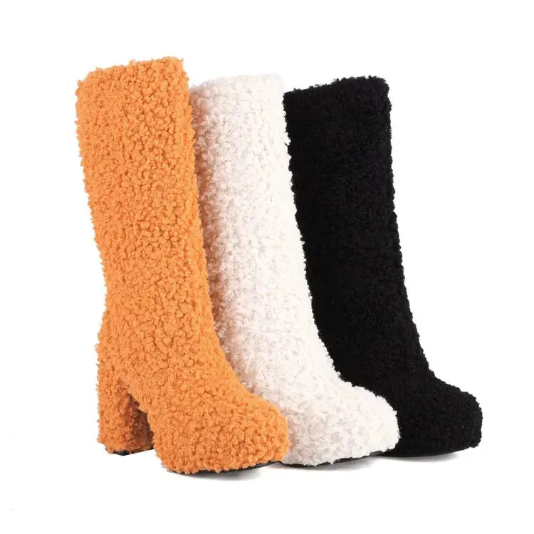 Funki Buys | Boots | Women's Fuzzy Faux Wool Platform Boots