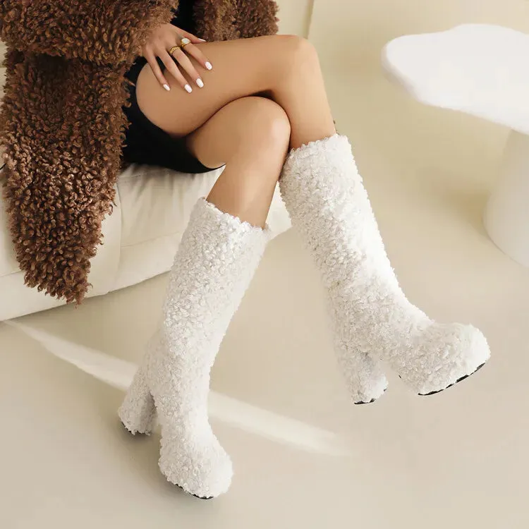 Funki Buys | Boots | Women's Fuzzy Faux Wool Platform Boots