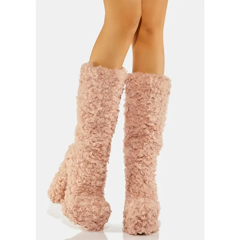 Funki Buys | Boots | Women's Fuzzy Faux Wool Platform Boots