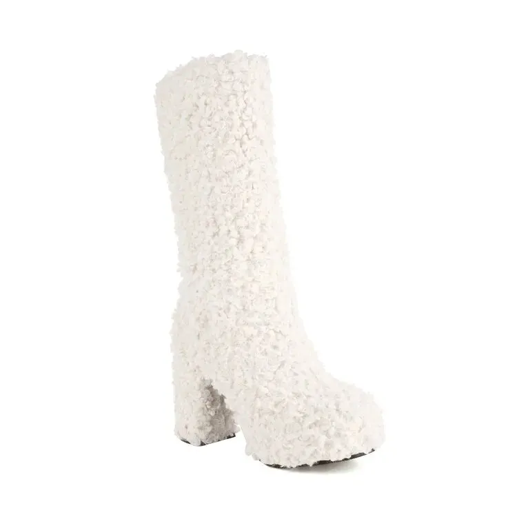 Funki Buys | Boots | Women's Fuzzy Faux Wool Platform Boots