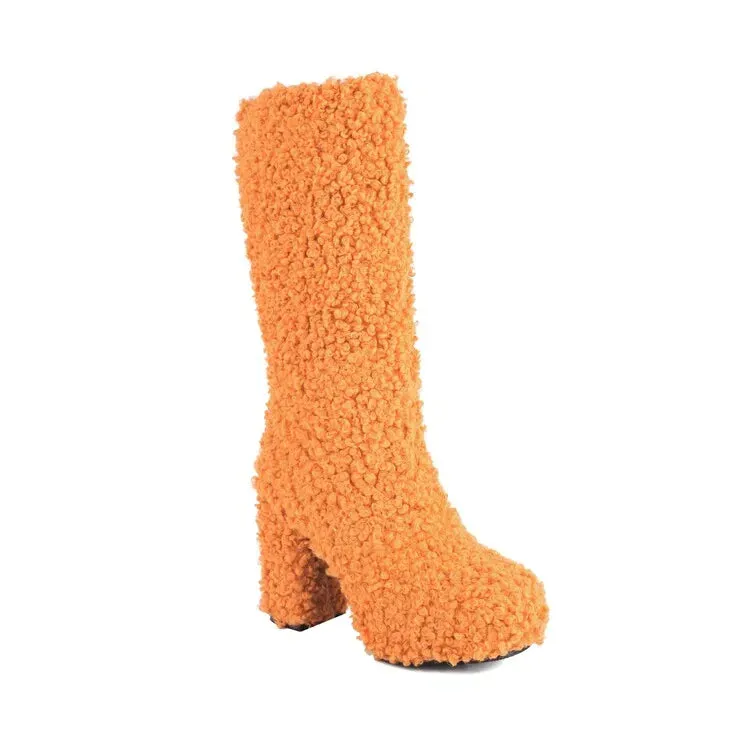 Funki Buys | Boots | Women's Fuzzy Faux Wool Platform Boots