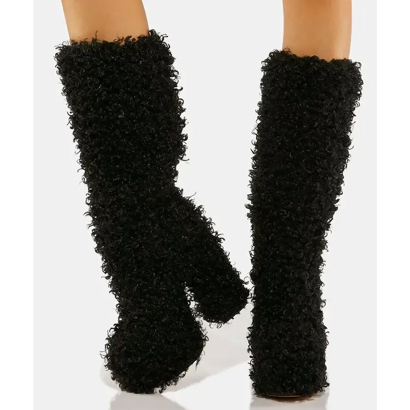 Funki Buys | Boots | Women's Fuzzy Faux Wool Platform Boots