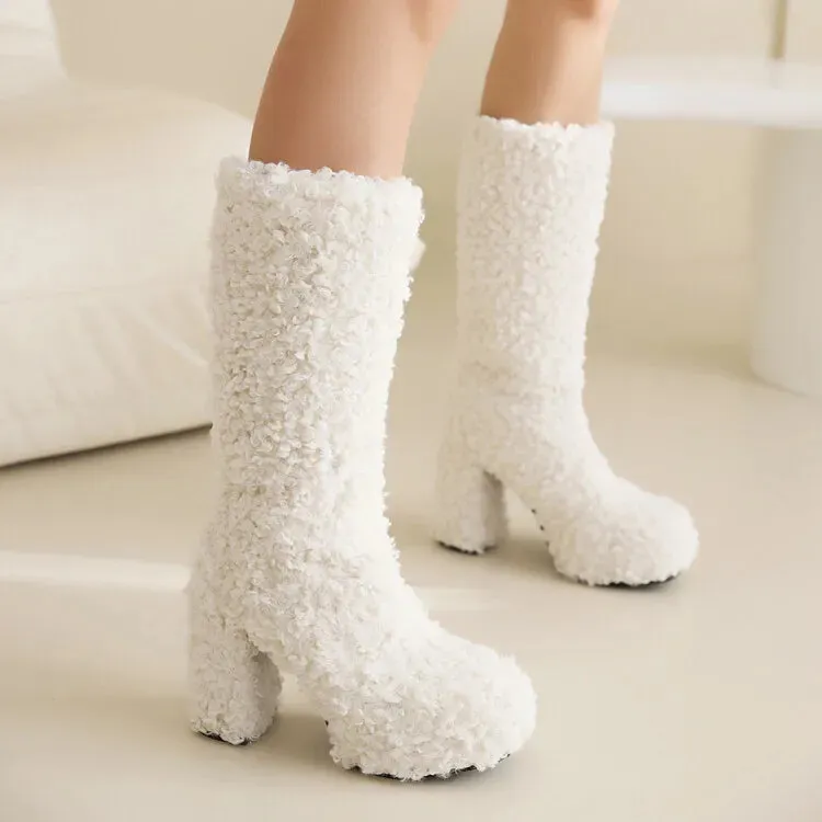 Funki Buys | Boots | Women's Fuzzy Faux Wool Platform Boots