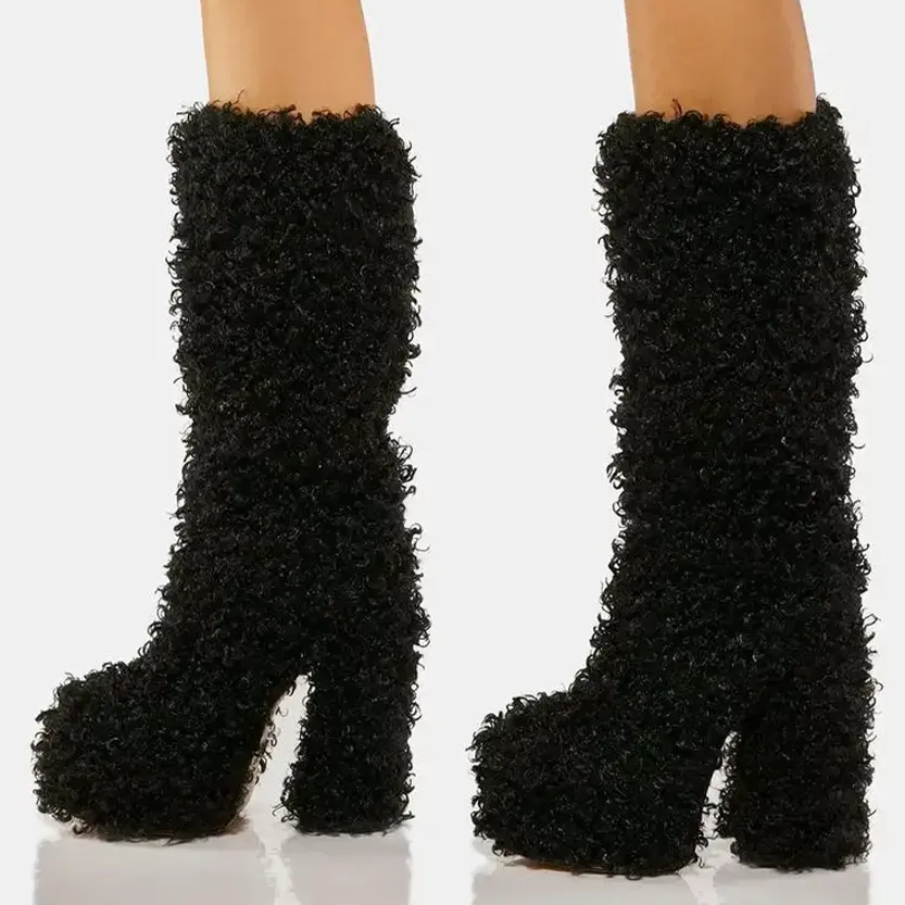 Funki Buys | Boots | Women's Fuzzy Faux Wool Platform Boots