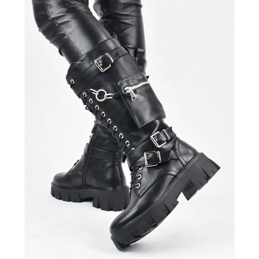 Funki Buys | Boots | Women's Knee High Silver Chain Biker Boot