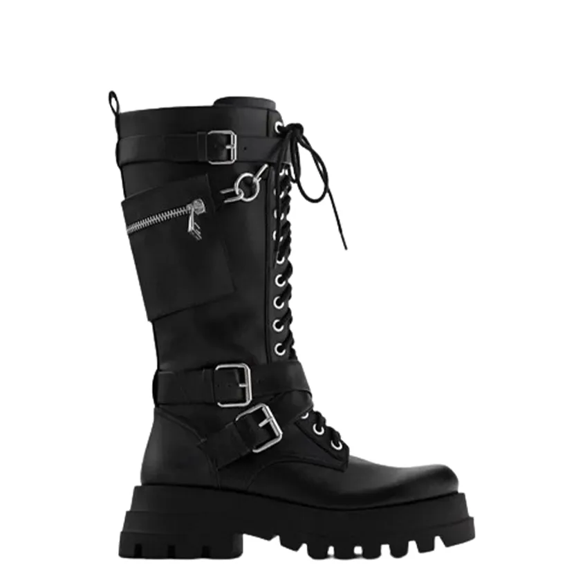 Funki Buys | Boots | Women's Knee High Silver Chain Biker Boot