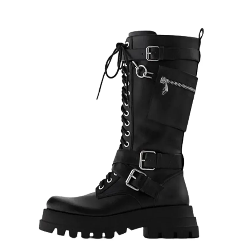 Funki Buys | Boots | Women's Knee High Silver Chain Biker Boot