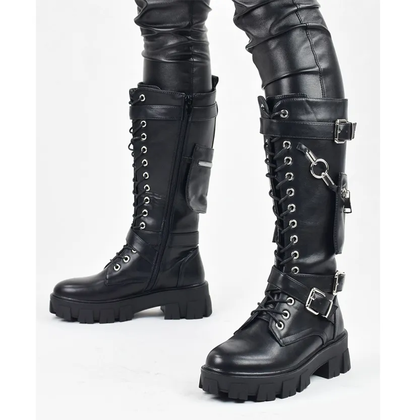 Funki Buys | Boots | Women's Knee High Silver Chain Biker Boot