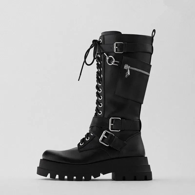 Funki Buys | Boots | Women's Knee High Silver Chain Biker Boot