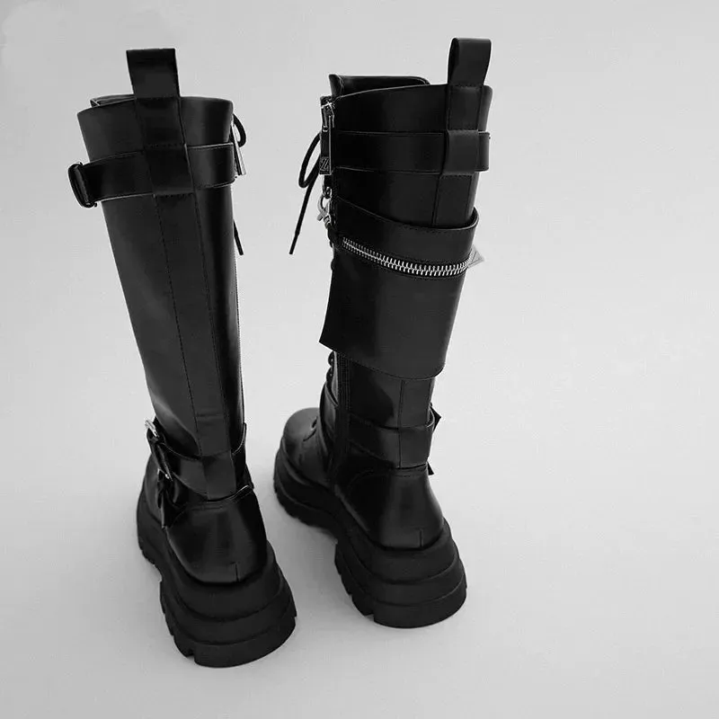 Funki Buys | Boots | Women's Knee High Silver Chain Biker Boot