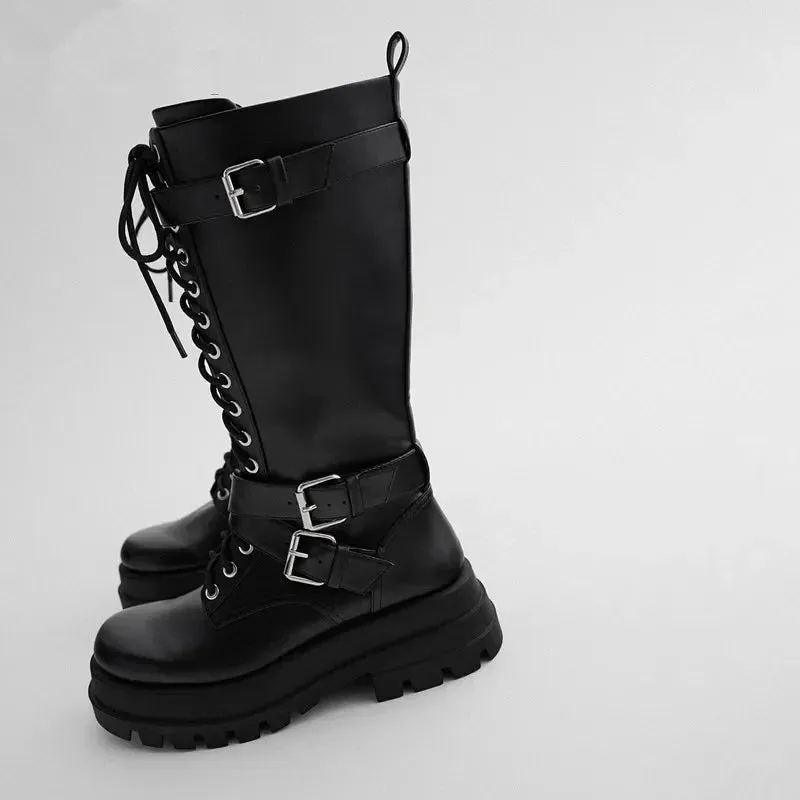 Funki Buys | Boots | Women's Knee High Silver Chain Biker Boot