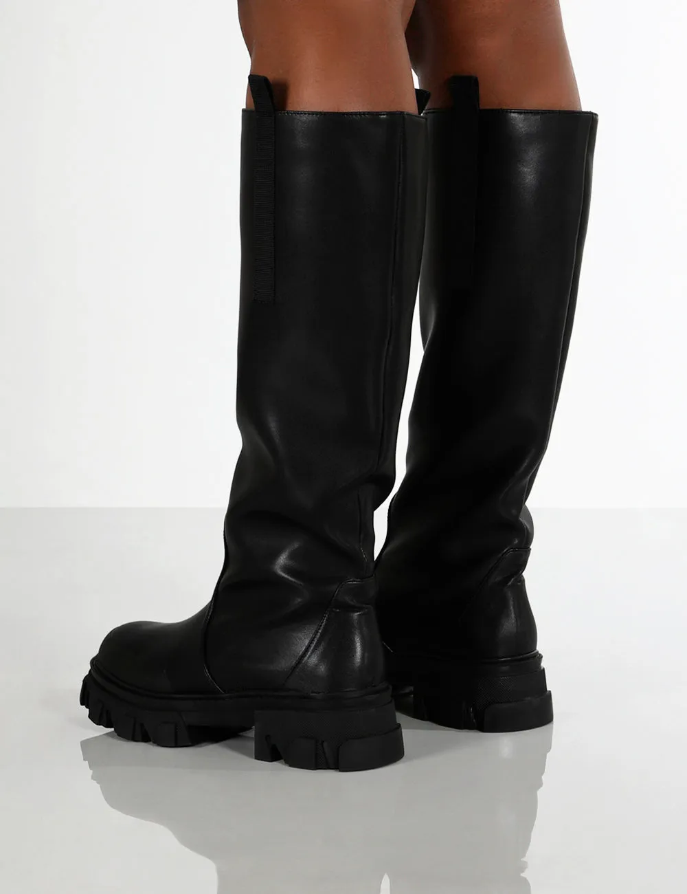 Genius Black Knee High Platform Chunky Sole Boots