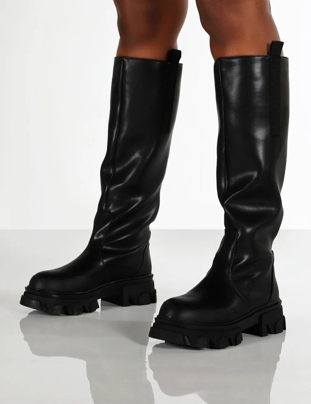 Genius Black Knee High Platform Chunky Sole Boots