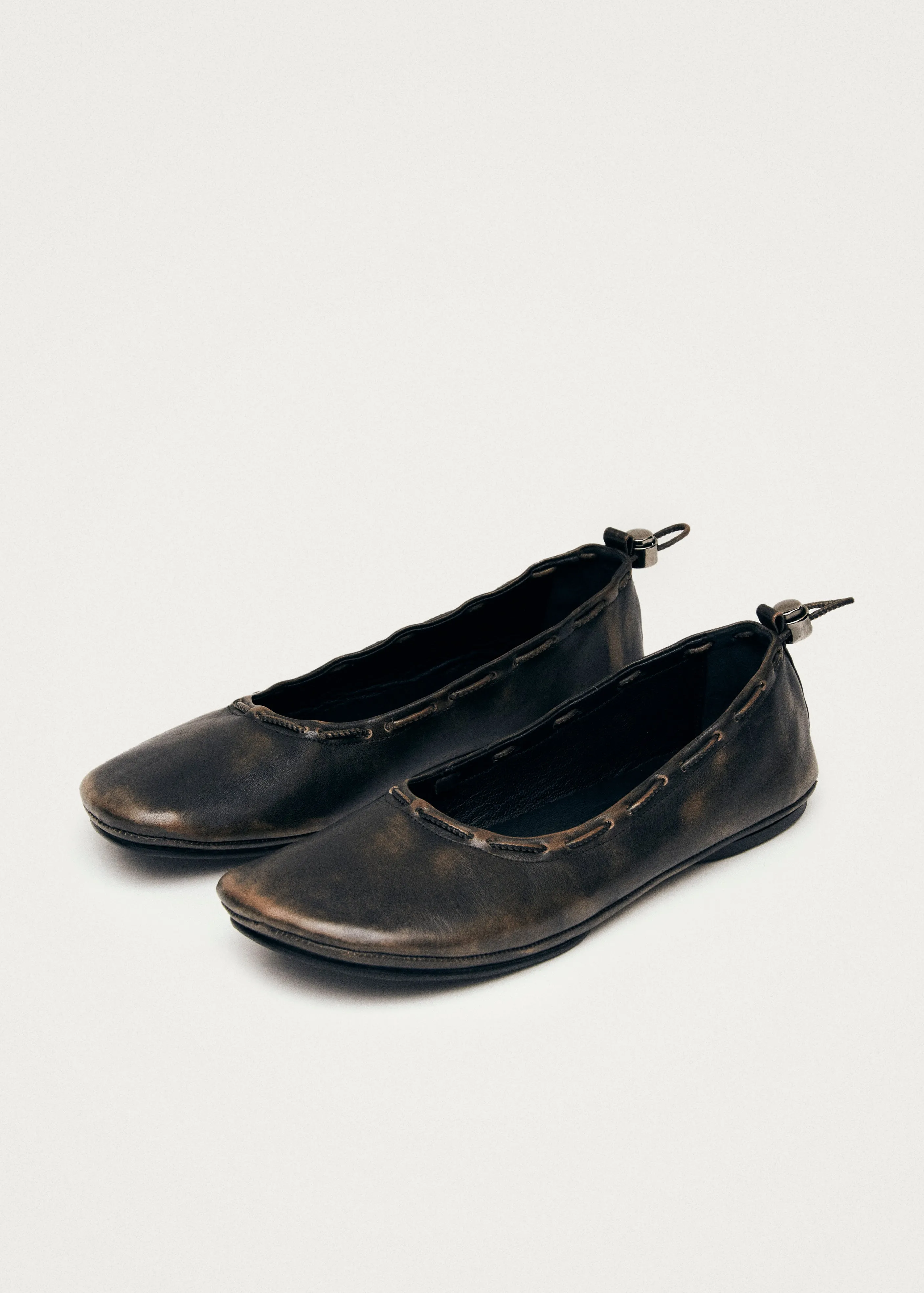 Gill Brushed Brown Leather Ballet Flats