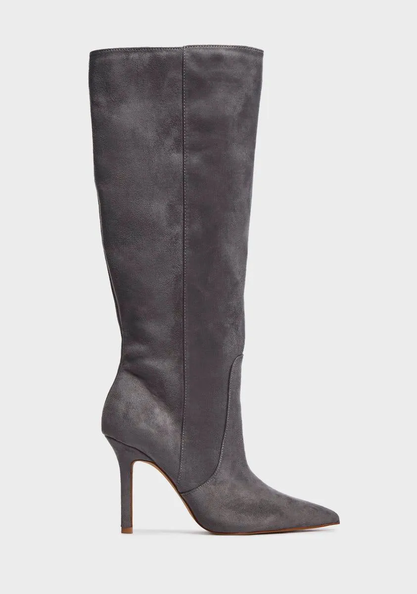 Grey Best Believe Suede Stiletto Knee High Boots