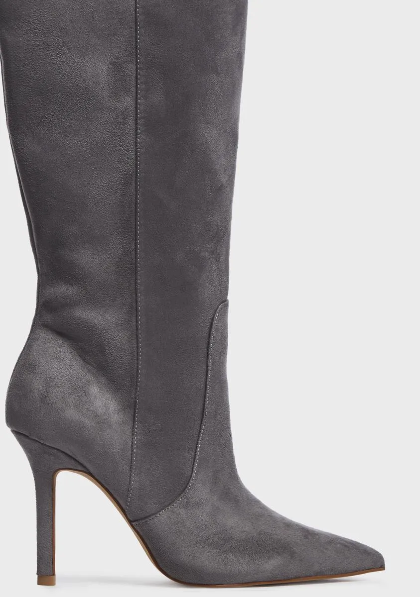 Grey Best Believe Suede Stiletto Knee High Boots