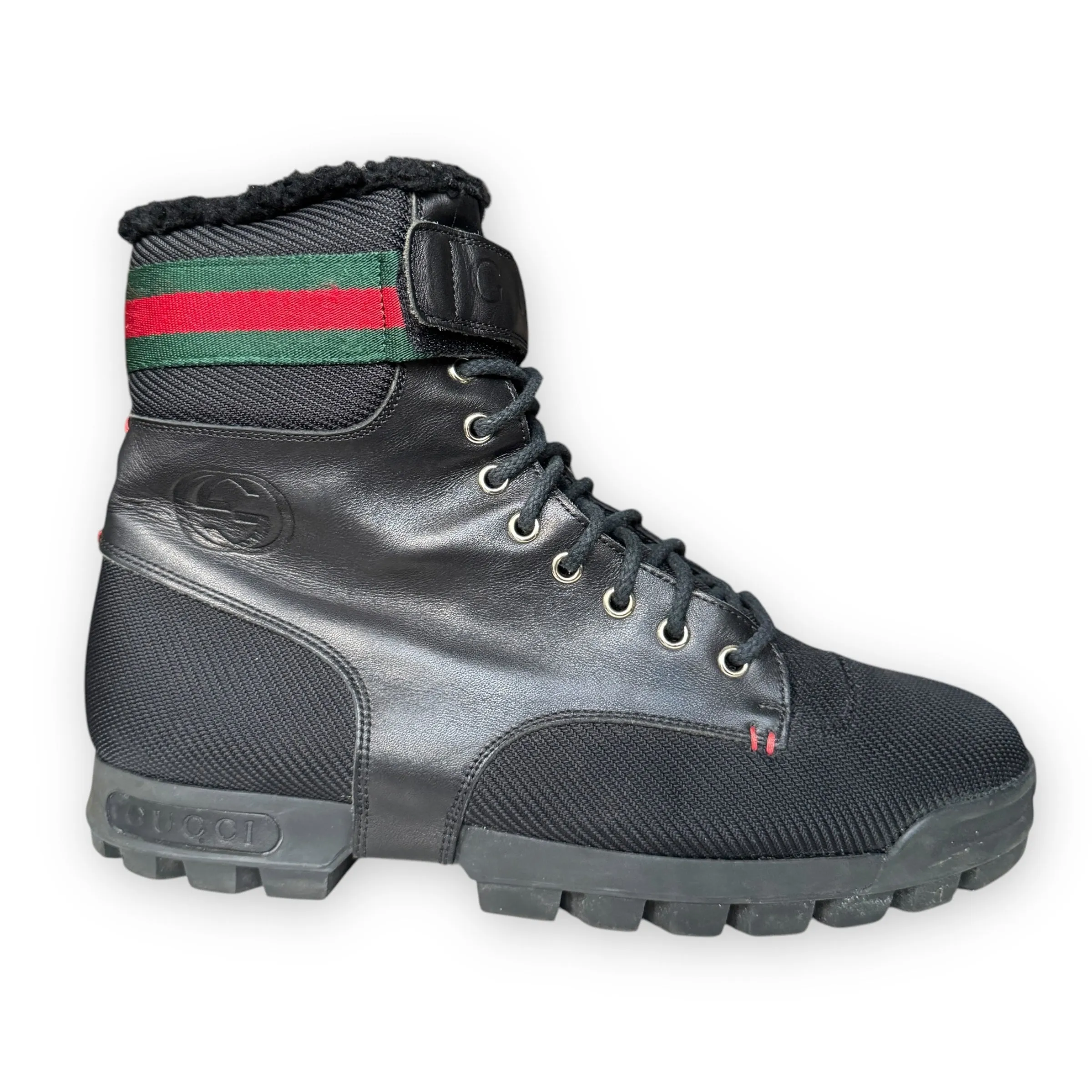 Gucci Shearling Lined Leather/Ballistic Nylon Combat Boot