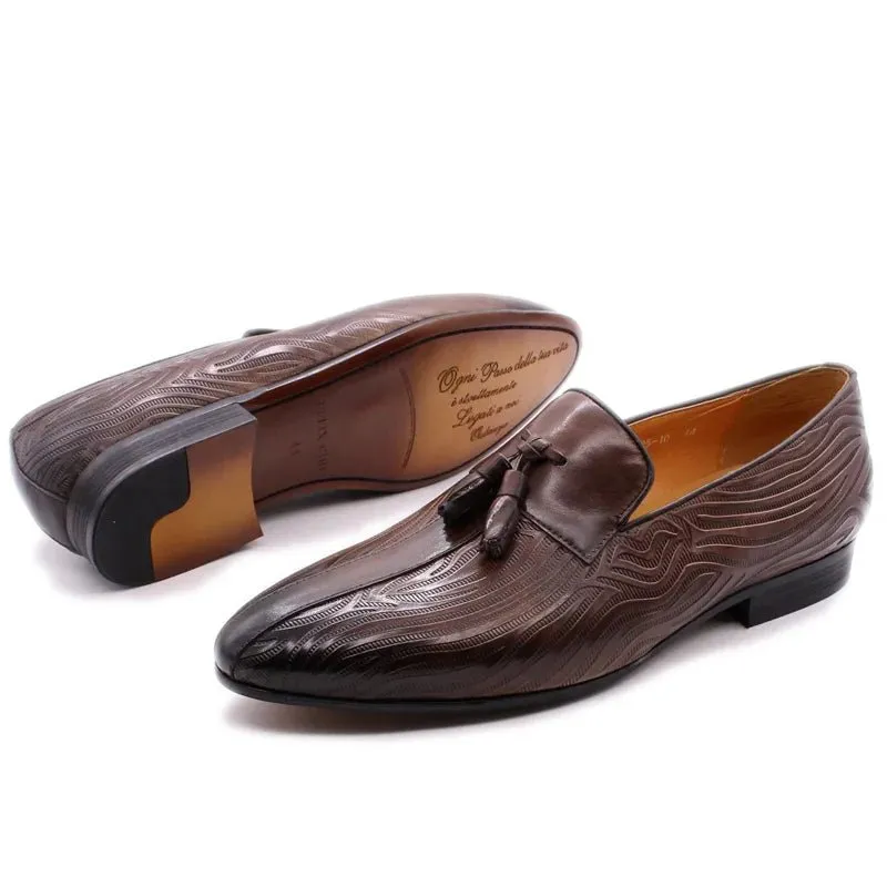 High quality men's leather shoes slip on casual tassel loafers driving