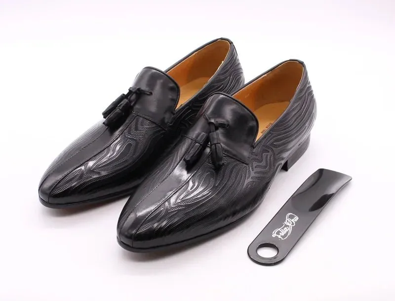 High quality men's leather shoes slip on casual tassel loafers driving