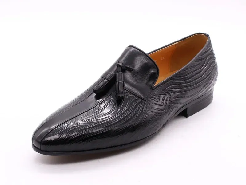 High quality men's leather shoes slip on casual tassel loafers driving