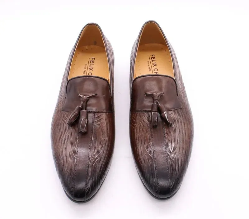 High quality men's leather shoes slip on casual tassel loafers driving