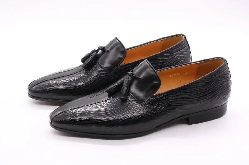 High quality men's leather shoes slip on casual tassel loafers driving