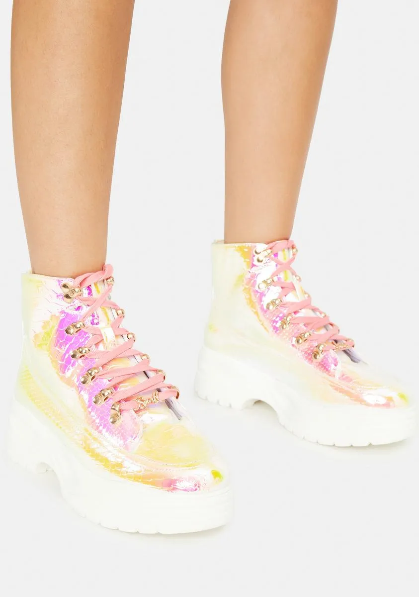 Iridescent Yellow Snake Hiker Boots