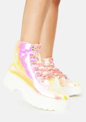 Iridescent Yellow Snake Hiker Boots