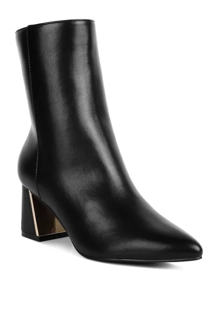 Kaira Stylish Metallic Block Heeled Ankle Booties